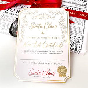 Santa's Nice List Certificate - Gold White - Black Bow Studio