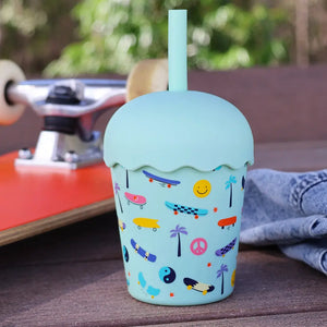 Mini Smoothie Cup & Straw 200ml - Skate Aqua - Chino Club