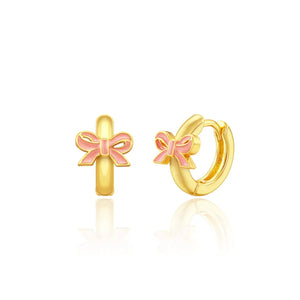 Pink Bow Earlets | 18K Gold Plated Girls Huggie Earrings - Girl Nation