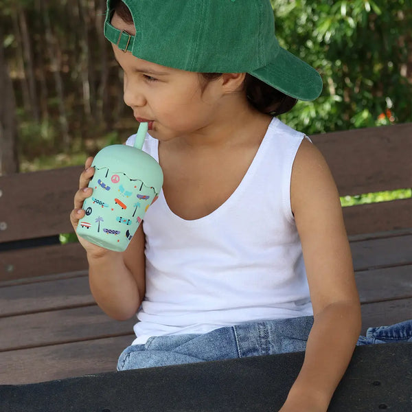 Mini Smoothie Cup & Straw 200ml - Skate Aqua - Chino Club