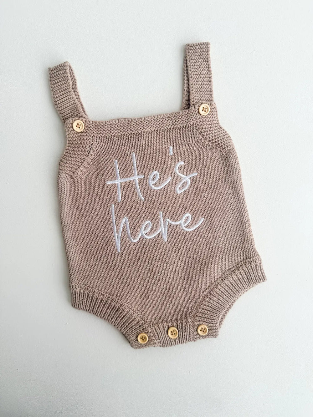 He's Here - Classic Romper | Teddy Brown - Petite & Co