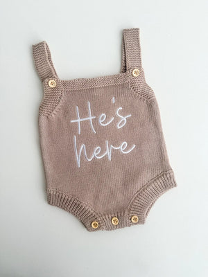 He's Here - Classic Romper | Teddy Brown - Petite & Co