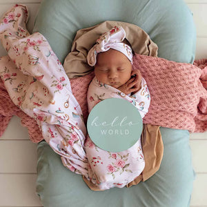 Alice’s Tea Party Organic Jersey Wrap & Topknot Set - Snuggle Hunny