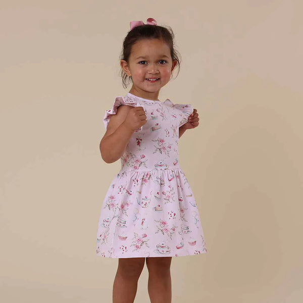 Alice’s Tea Party Short Sleeve Organic Dress - Snuggle Hunny