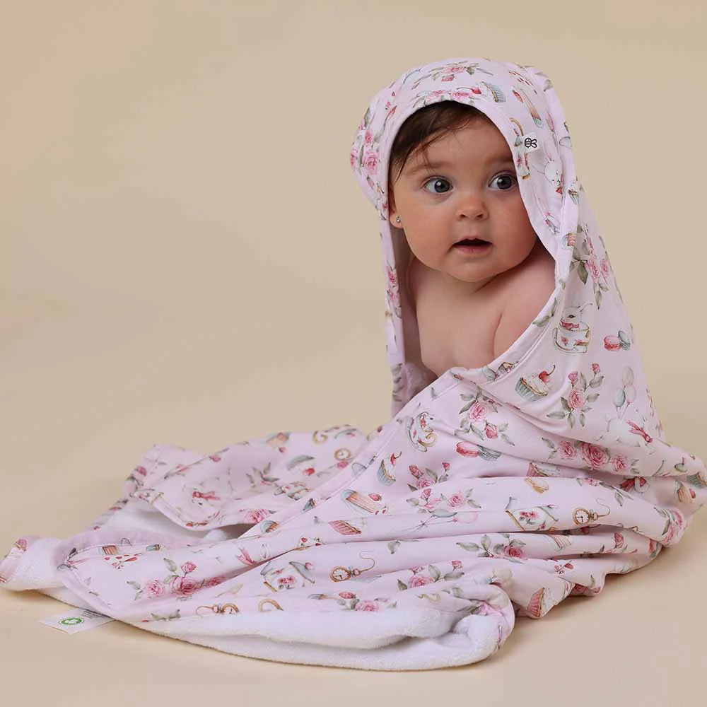 Alice’s Tea Party Organic Hooded Baby Towel - Snuggle Hunny