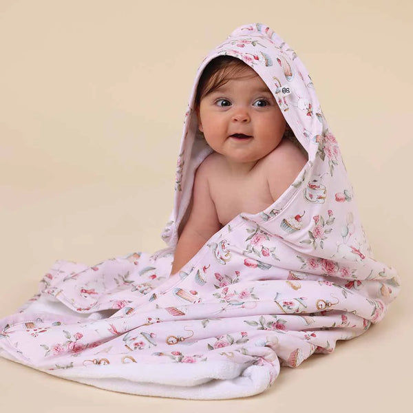 Alice’s Tea Party Organic Hooded Baby Towel - Snuggle Hunny