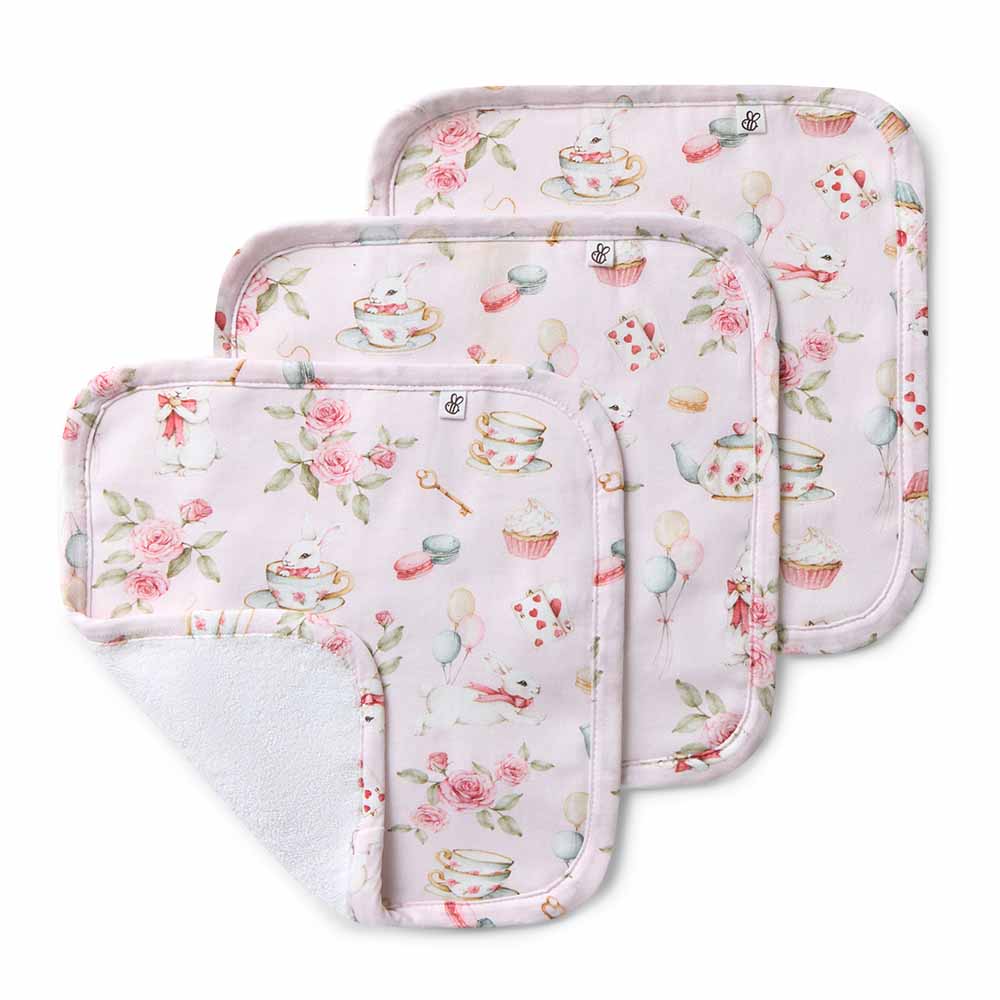 *Alice’s Tea Party Organic Wash Cloths - 3 Pack - Snuggle Hunny