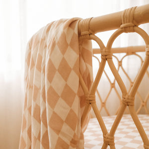 Caramel Check Organic Muslin Wrap Swaddle - Fox and Fallow