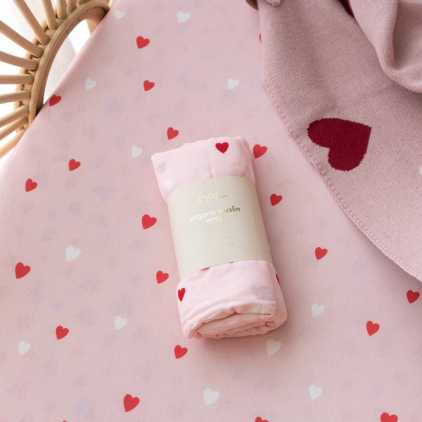 Little Hearts Muslin Wrap Swaddle - Fox & Fallow