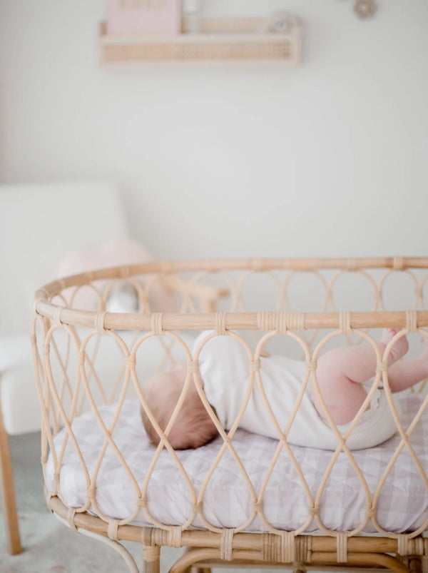 Waterproof Bassinet Sheet | Blush Gingham - Bambella Designs