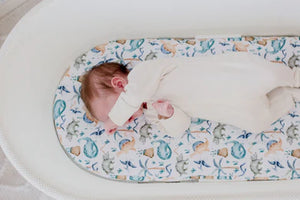 Small Oval/Moses/Snoo Fitted Waterproof Sheet | Wild Dinosaurs - Bambella Designs