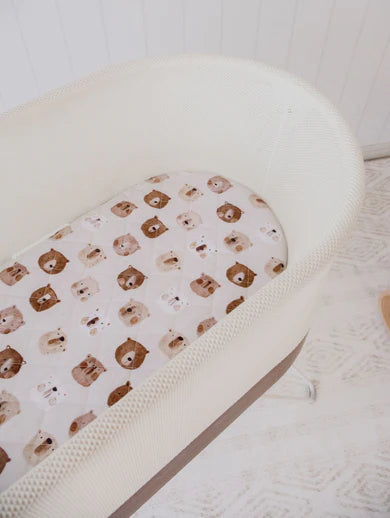 Small Oval/Moses/Snoo Fitted Waterproof Sheet | Bear in There - Bambella Designs
