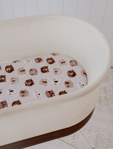 Small Oval/Moses/Snoo Fitted Waterproof Sheet | Bear in There - Bambella Designs