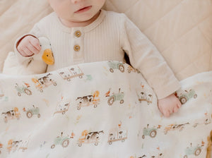 Bamboo Cotton Muslin Swaddle - Oakwood Farm - Bambella Designs