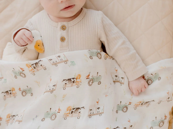 Bamboo Cotton Muslin Swaddle - Oakwood Farm - Bambella Designs