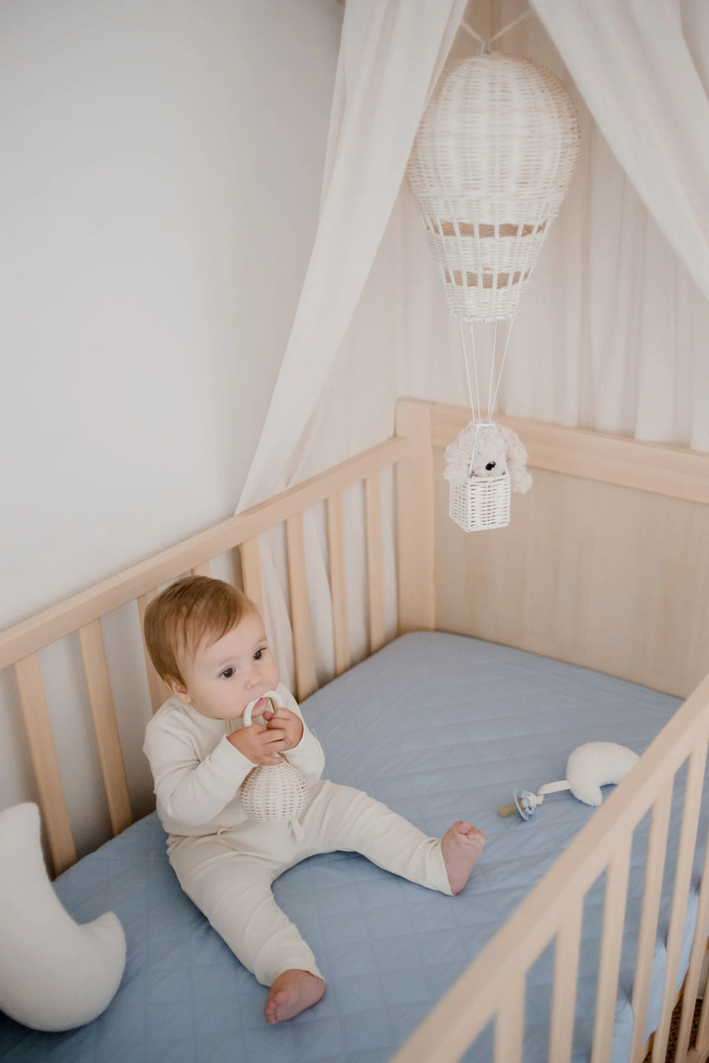 Waterproof Cot Sheet & Mattress Protector - Dusty Blue - Bambella Designs