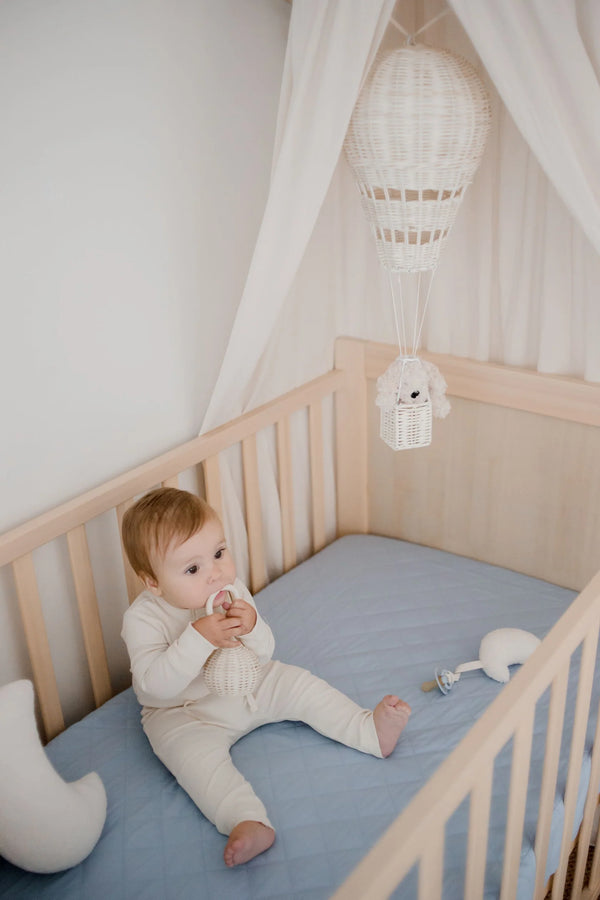 Waterproof Cot Sheet & Mattress Protector - Dusty Blue - Bambella Designs