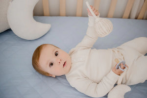 Waterproof Cot Sheet & Mattress Protector - Dusty Blue - Bambella Designs