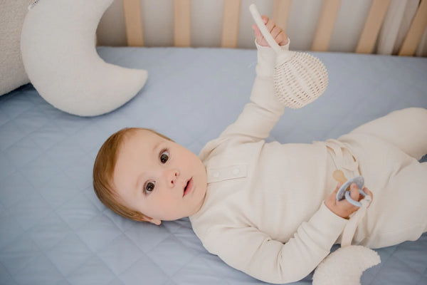 Waterproof Cot Sheet & Mattress Protector - Dusty Blue - Bambella Designs