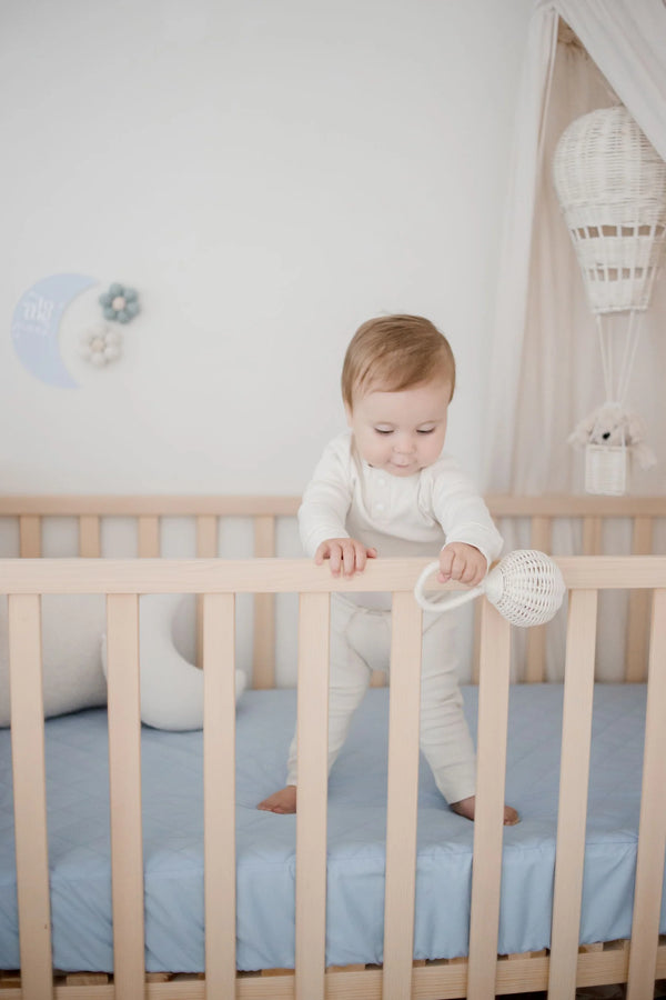 Waterproof Cot Sheet & Mattress Protector - Dusty Blue - Bambella Designs