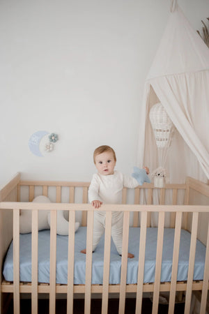Waterproof Cot Sheet & Mattress Protector - Dusty Blue - Bambella Designs