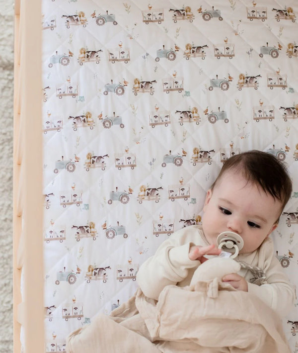 Waterproof Cot Sheet & Mattress Protector - Oakwood Farm - Bambella Designs