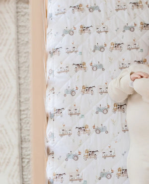 Waterproof Cot Sheet & Mattress Protector - Oakwood Farm - Bambella Designs