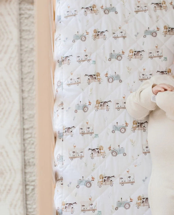 Waterproof Cot Sheet & Mattress Protector - Oakwood Farm - Bambella Designs