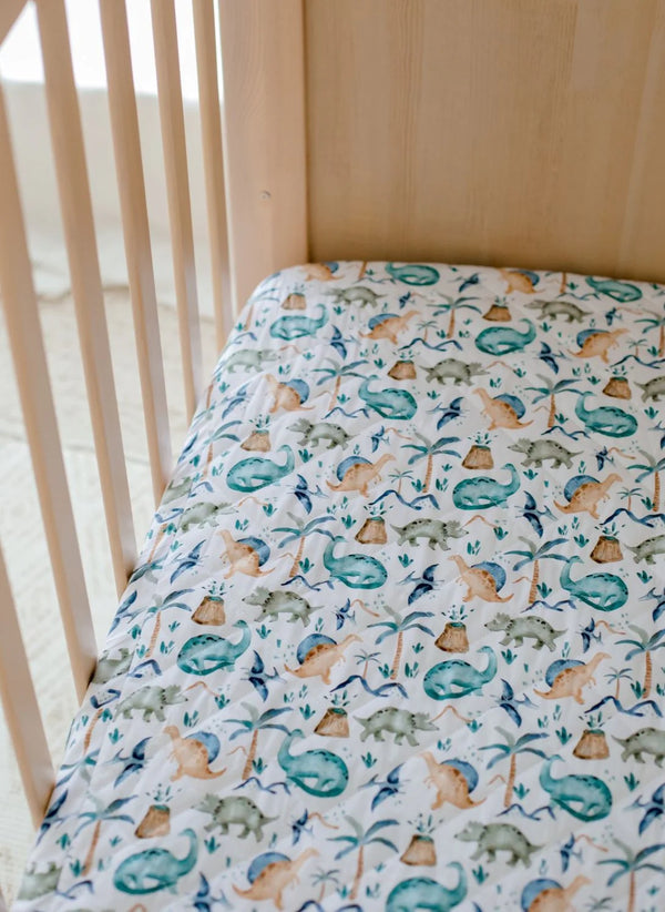 Waterproof Cot Sheet & Mattress Protector - Wild Dinosaurs - Bambella Designs