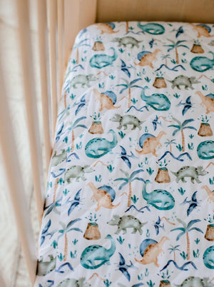 Waterproof Cot Sheet & Mattress Protector - Wild Dinosaurs - Bambella Designs