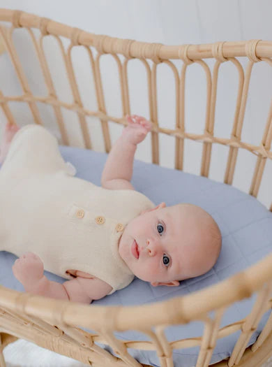 Small Oval/Moses/Snoo Fitted Waterproof Sheet | Dusty Sky Blue - Bambella Designs