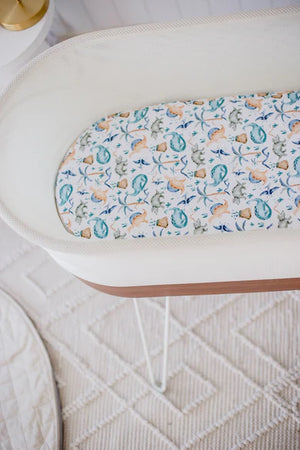 Small Oval/Moses/Snoo Fitted Waterproof Sheet | Wild Dinosaurs - Bambella Designs