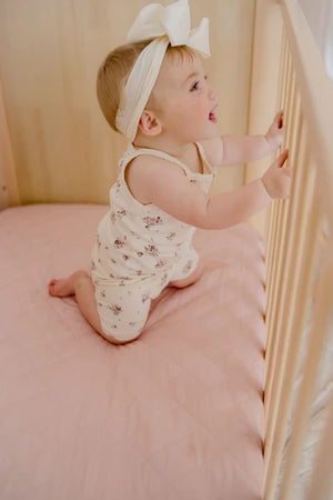 Waterproof Fitted Cot Sheet | Lullaby Pink - Bambella Designs