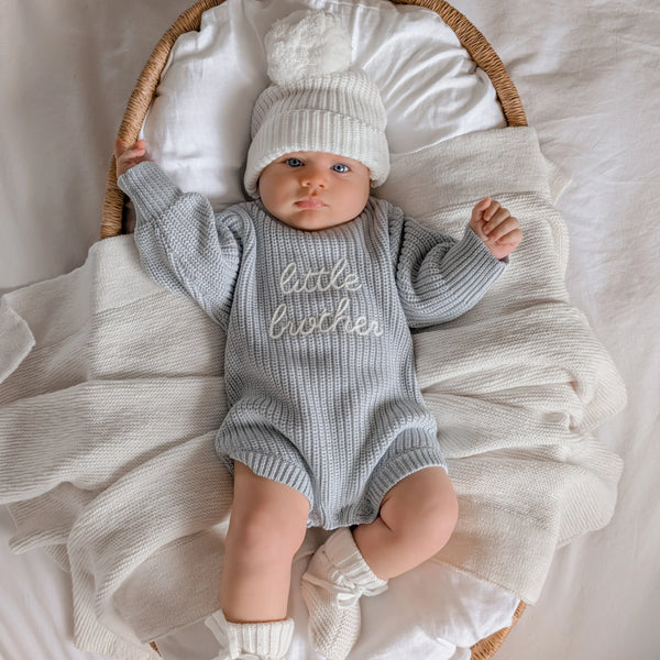 Little Brother - Long Sleeve Knit Romper - Powder Blue - Blossom & Pear