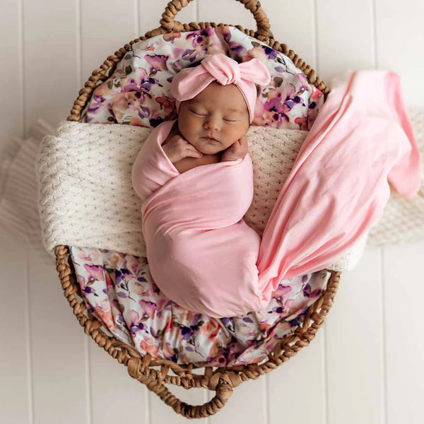 Bubblegum Organic Jersey Wrap & Topknot Set - Snuggle Hunny