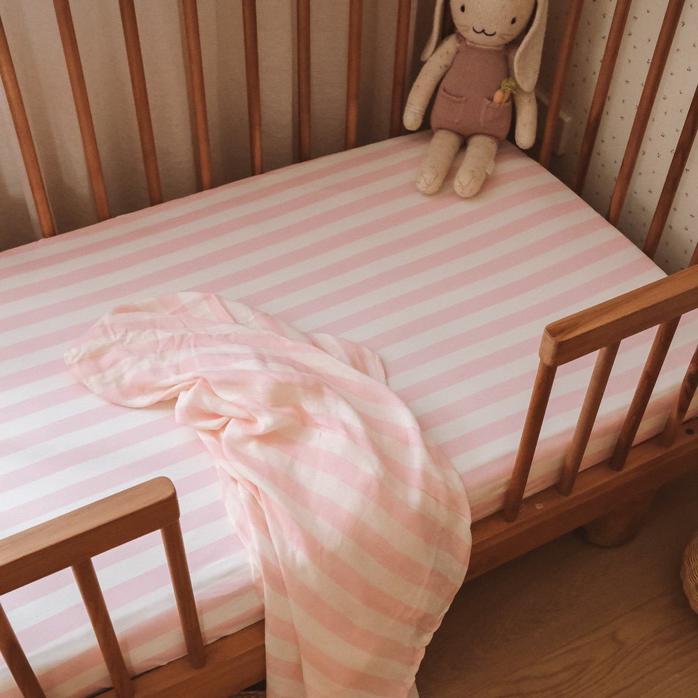Petal Stripe Organic Fitted Cot Sheet - Fox & Fallow