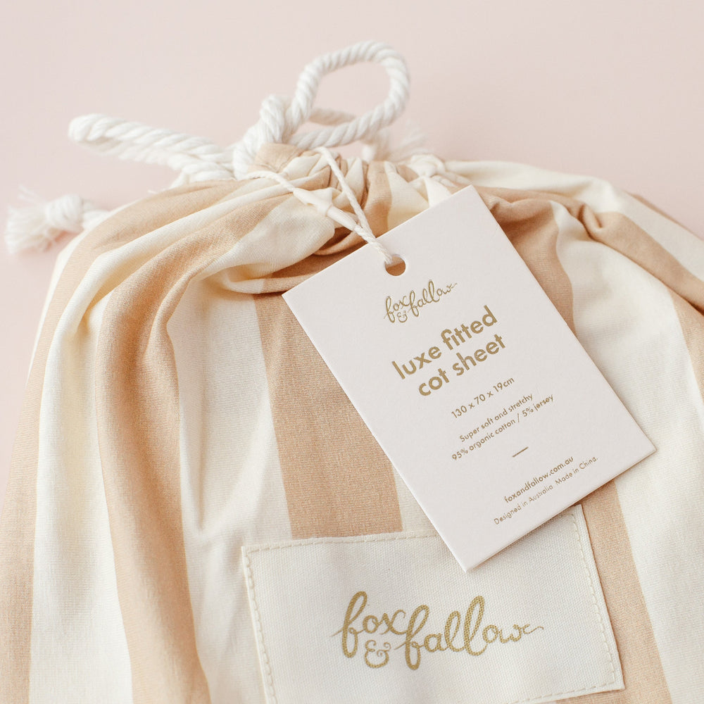 Coffee Stripe Organic Fitted Cot Sheet - Fox & Fallow