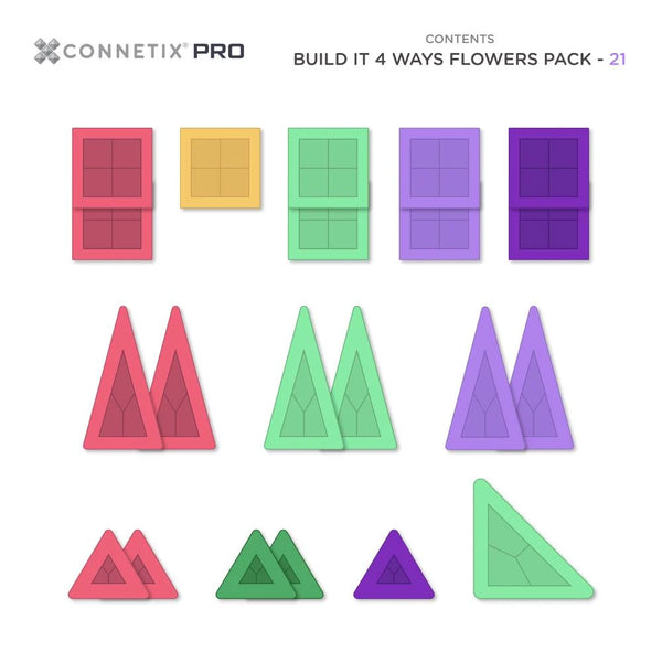 PRO Build It 4 Ways Flowers Pack - 21 Piece - Connetix