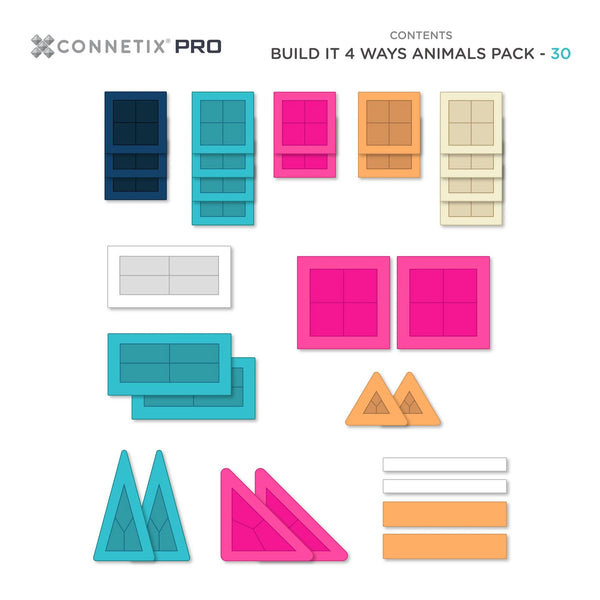 PRO Build It 4 Ways Animals Pack - 30 Piece - Connetix