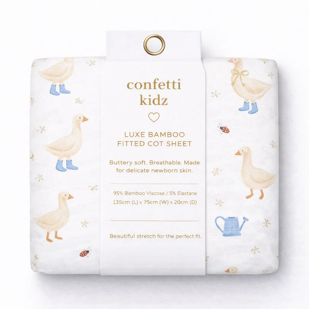 Country Goose | Fitted Bamboo Cot Sheet - Confetti Kidz