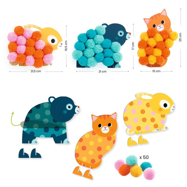 Pom-pom Collage - Animals and Pom-pom Circles - Djeco