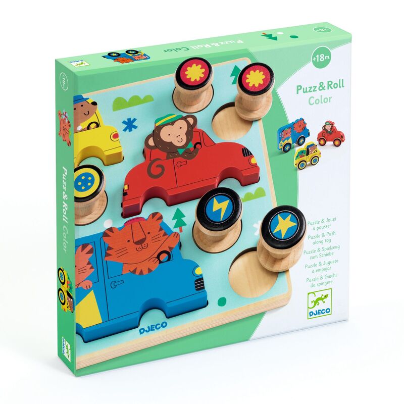 9 Piece Wooden Puzzle & Push Along Toy - Djeco
