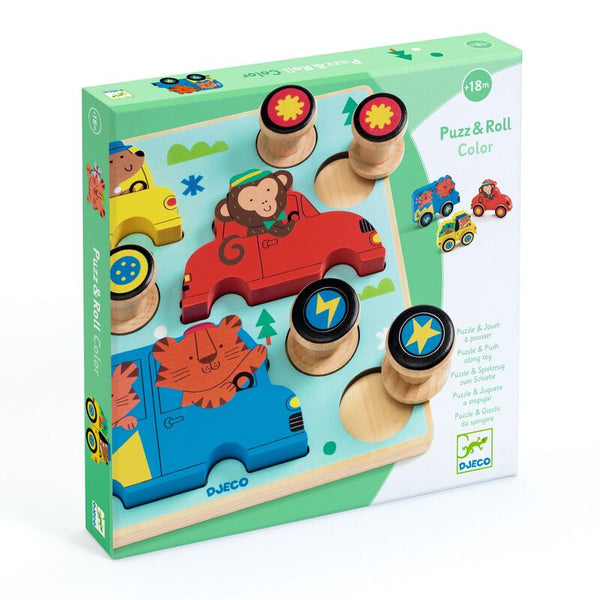 9 Piece Wooden Puzzle & Push Along Toy - Djeco