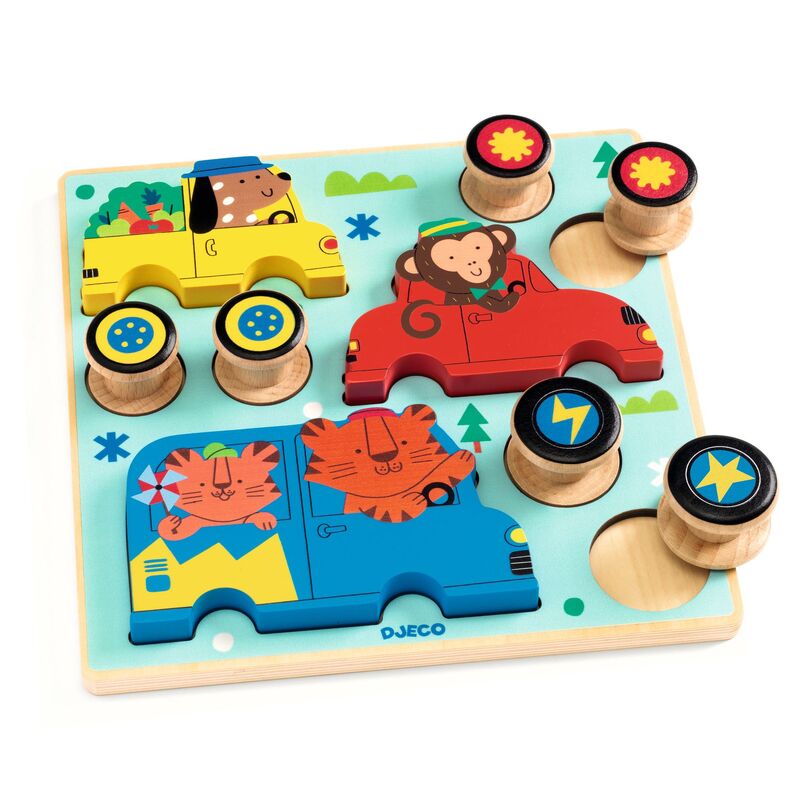 9 Piece Wooden Puzzle & Push Along Toy - Djeco