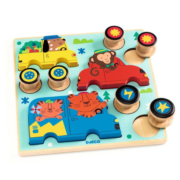 9 Piece Wooden Puzzle & Push Along Toy - Djeco