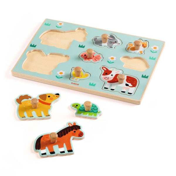 Dog'n'Co 8 Piece Wooden Farm Animal Puzzle - Djeco
