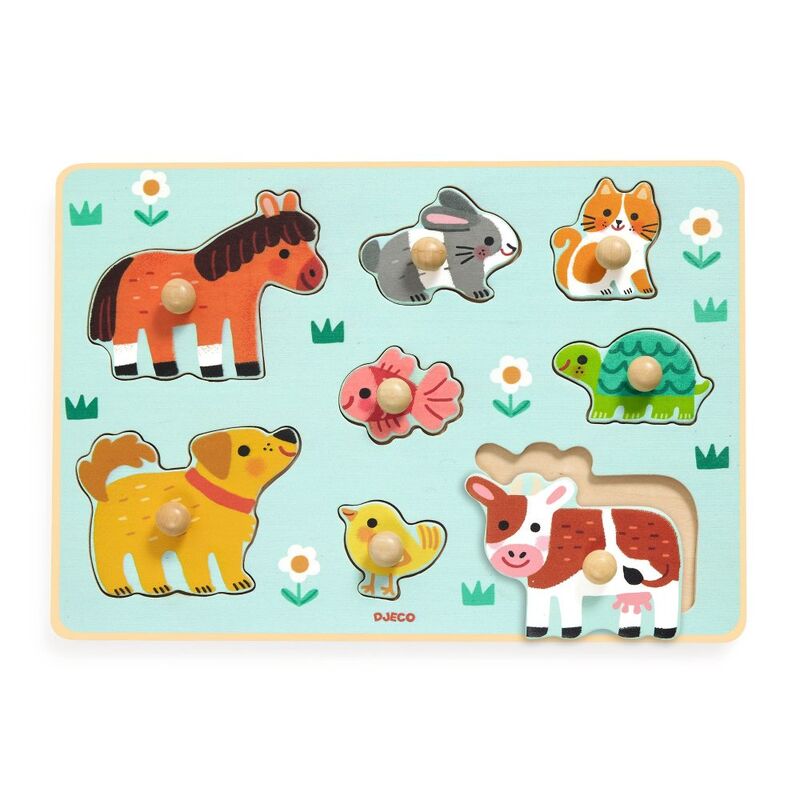 Dog'n'Co 8 Piece Wooden Farm Animal Puzzle - Djeco