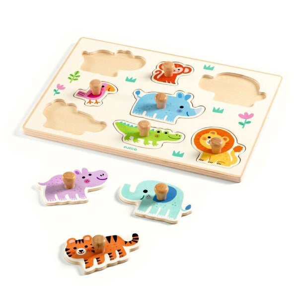 Hippo'n'Co 8 Piece Wooden Wild Animal Puzzle - Djeco