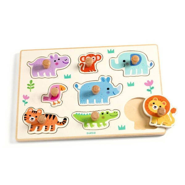 Hippo'n'Co 8 Piece Wooden Wild Animal Puzzle - Djeco