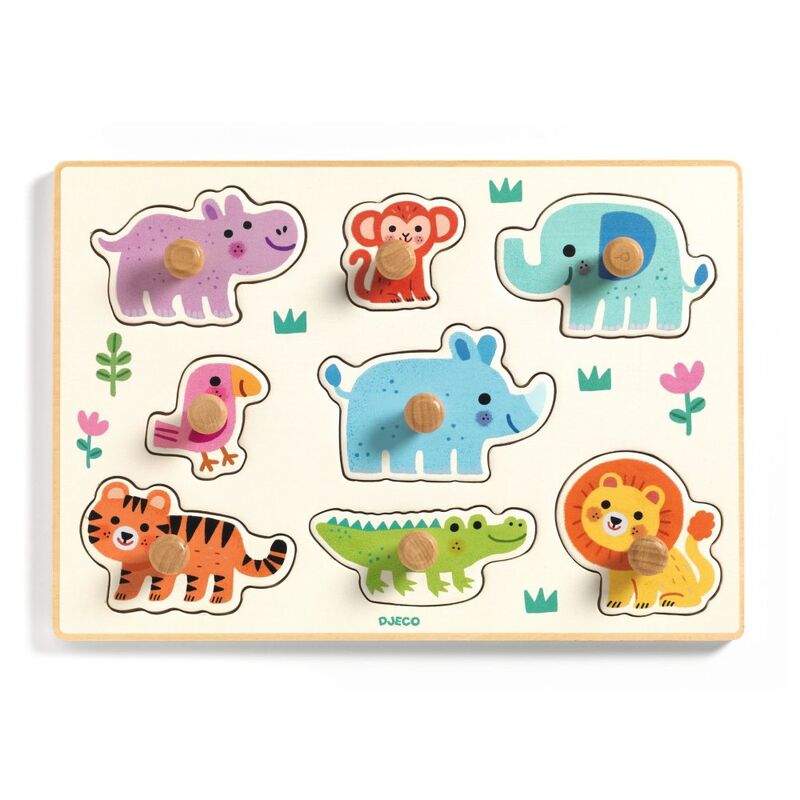 Hippo'n'Co 8 Piece Wooden Wild Animal Puzzle - Djeco